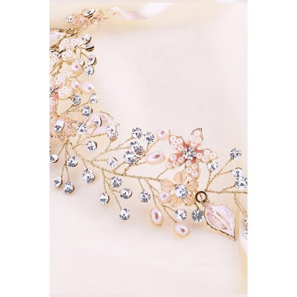 Flower Girl Headpiece Rose Gold Leaf Crystal Tiara for Weddings Proms main image 4